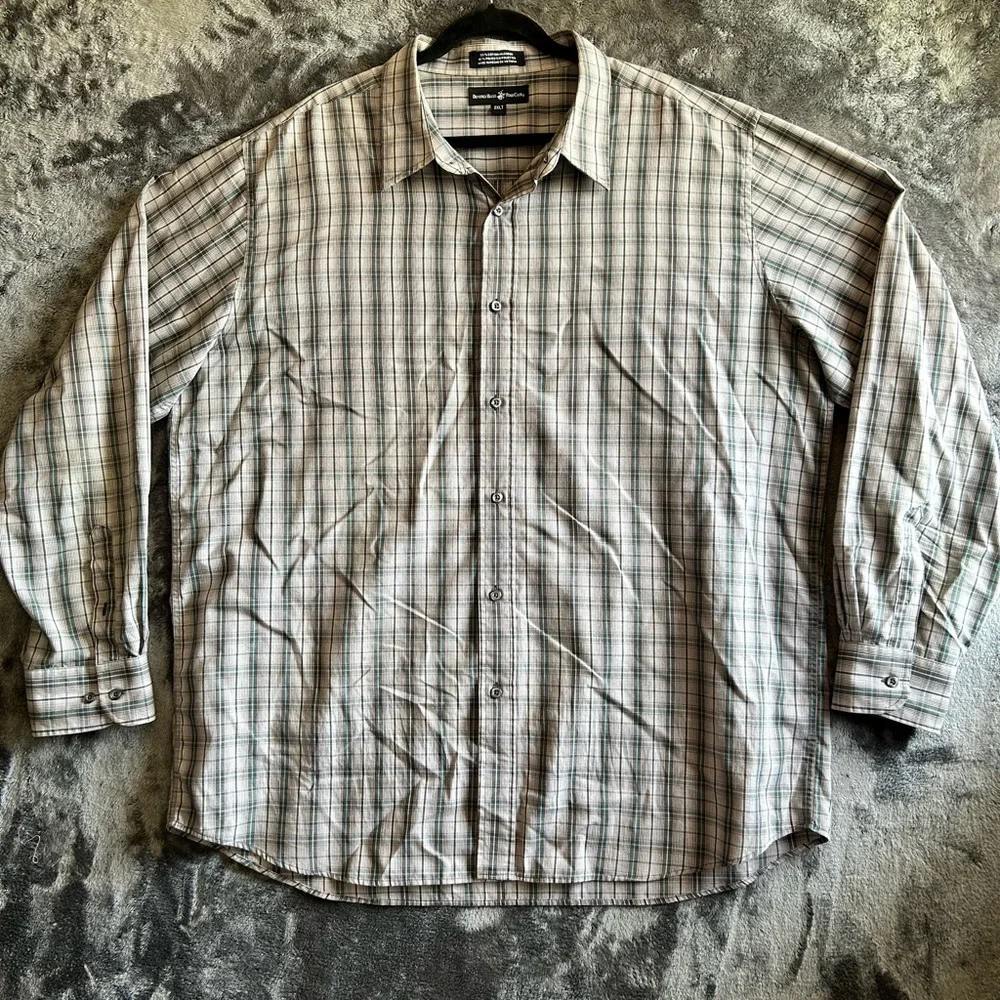 Beverly Hills Polo Club Shirt‎ Mens 2XLT Tall Gray Blue Plaid Classic Dadcore